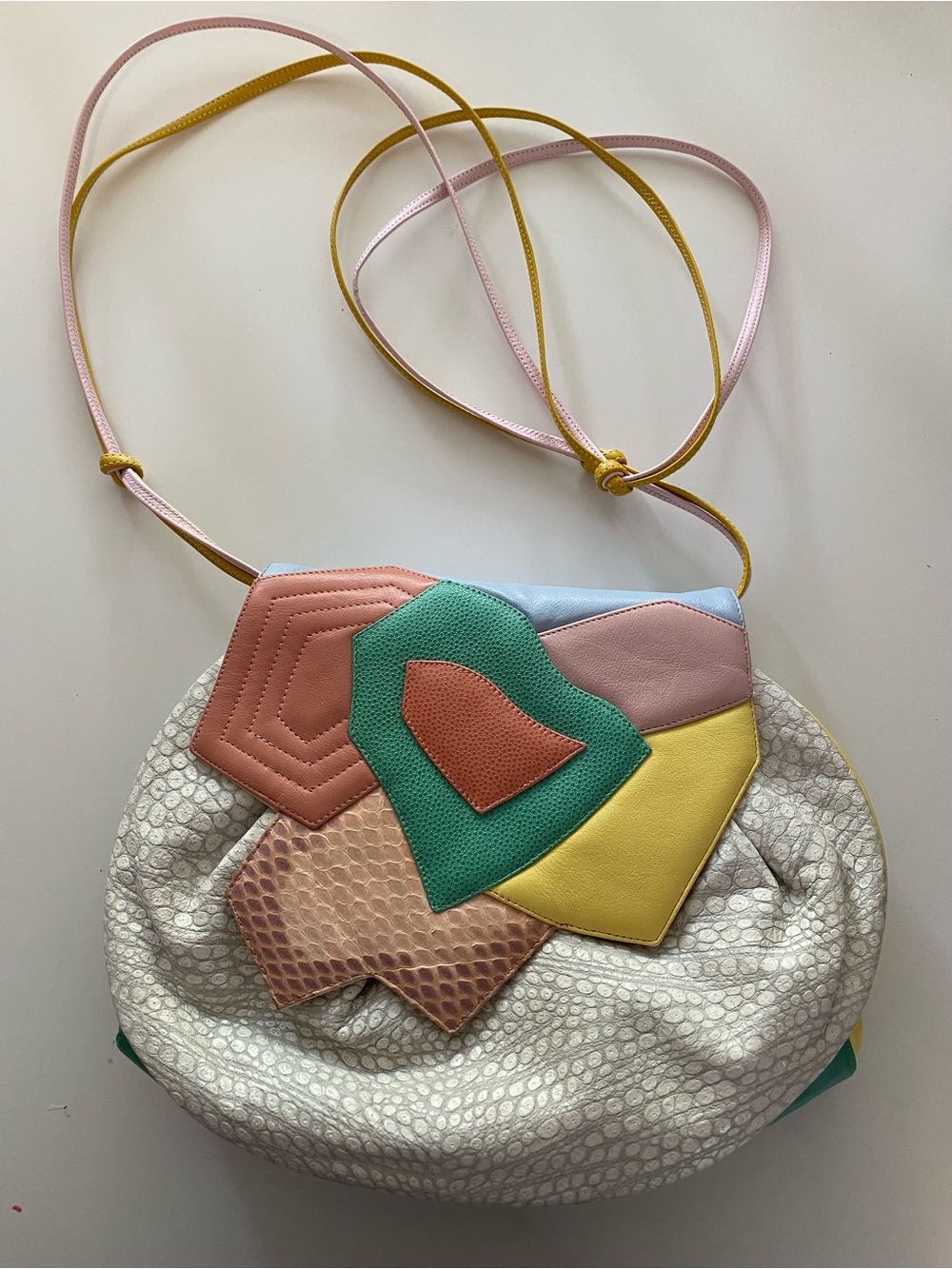 Sharif Vintage Colorblock Patchwork Crossbody Bag Snakeskin Embossed Multicolor